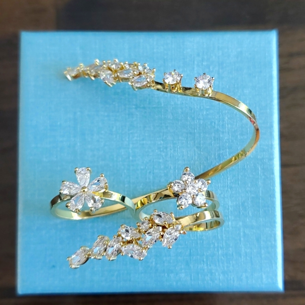 Leaf and Flower 2 fingers Ring